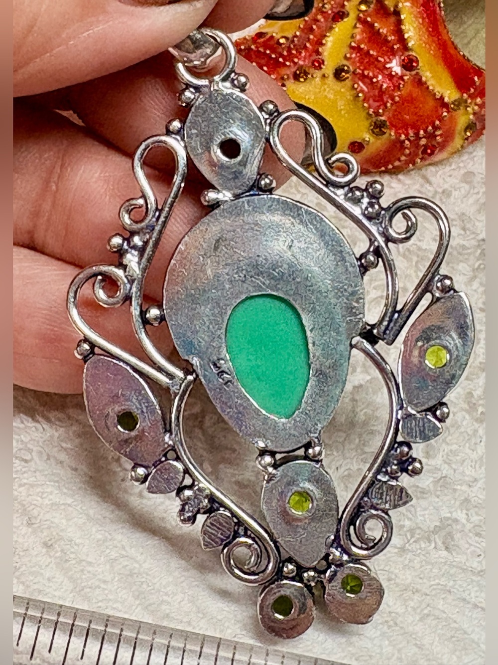 Carved GODDESS face and peridot Gemstone Pendant Necklace -Artisan - Picture 7 of 10